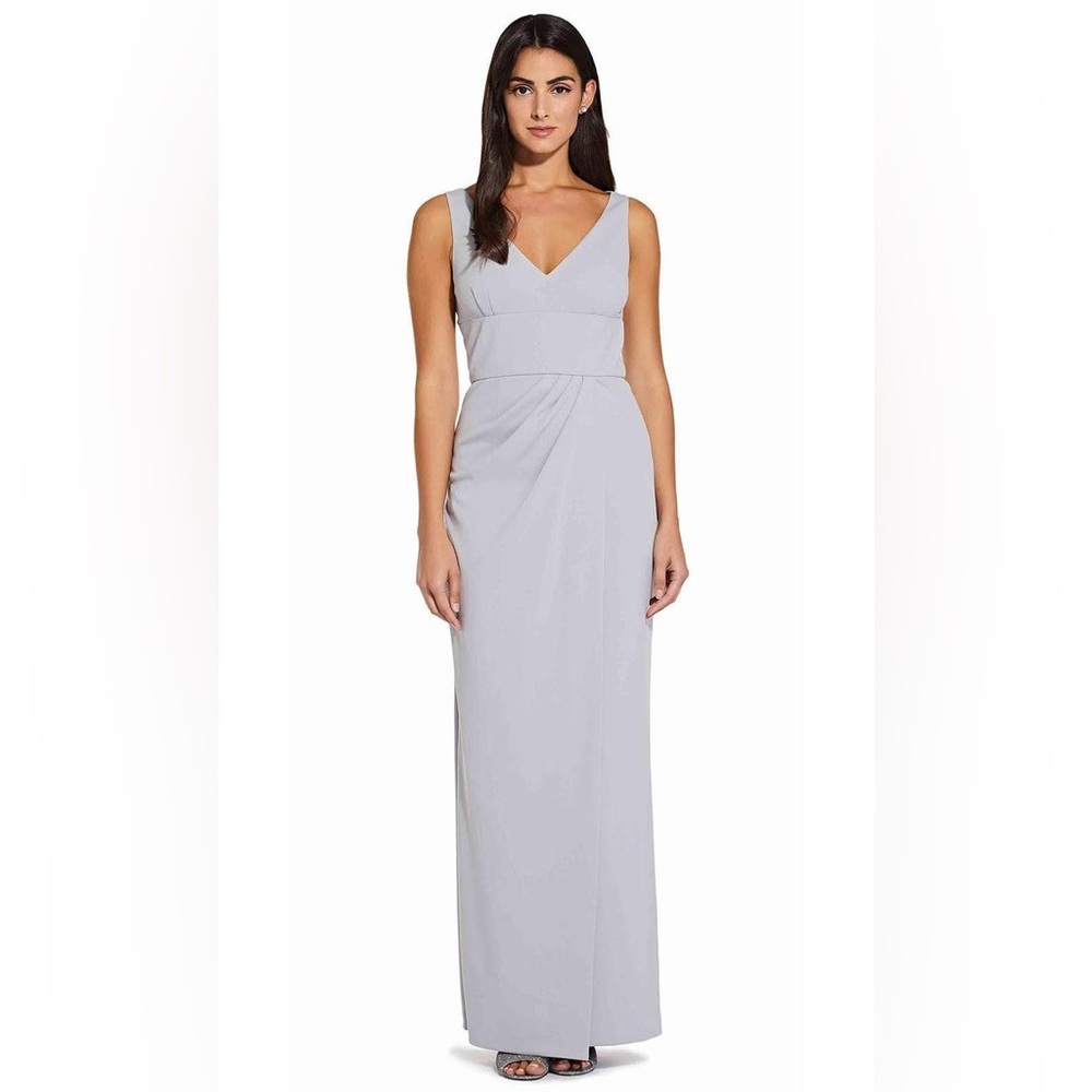 NWT Adrianna Papell | Sleeveless V Neck Column Long Crepe Dress 6
